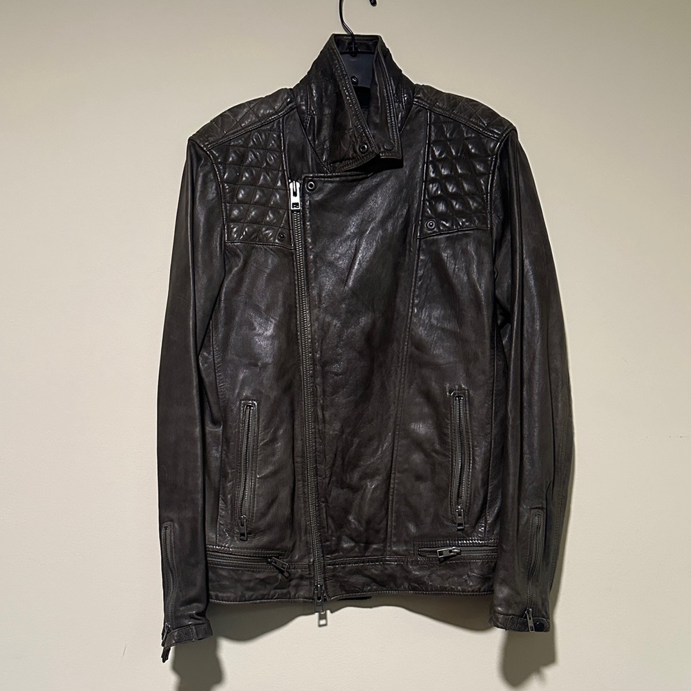 Men's Quilted Brown/Olive Leather Jacket